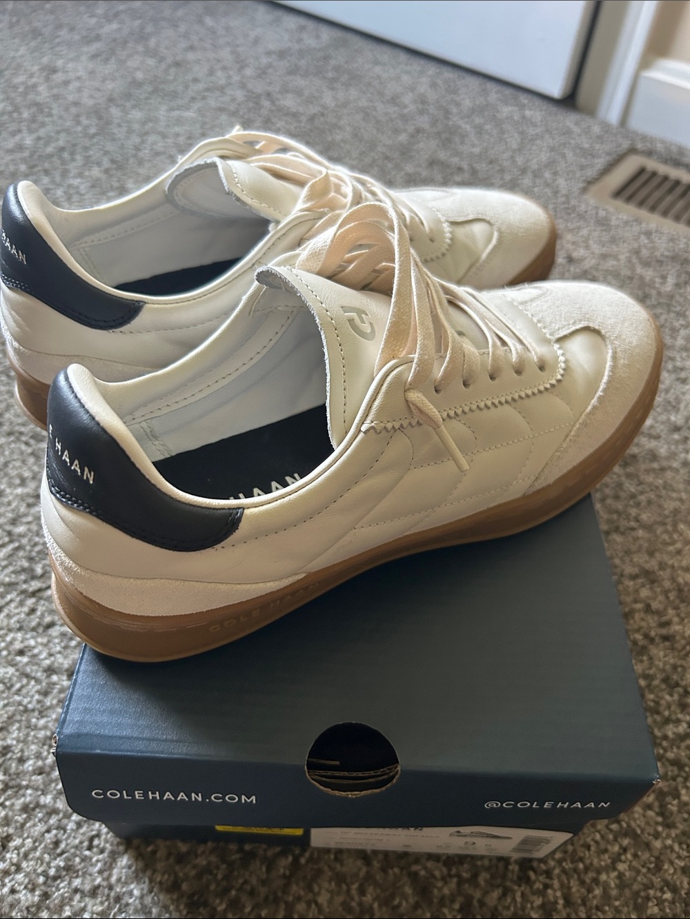 Cole Haan Cream and Black Leather Sneakers with Gum Sole